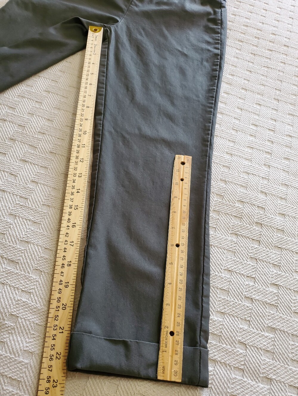 Tribal Olive Green Stretch Pull On Straight Leg Cuffed Ankle Dress Pants Cropped - Picture 8 of 13